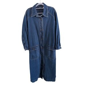 Newport News Vintage 90s Denim Duster Coat Longline Blue Jean Jacket Size 6